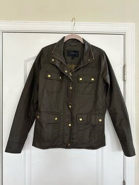 J Crew Downtown Field Jacket Olive Green Military Utility Small Waxed Coat